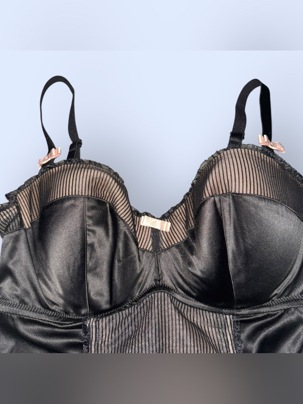 Vintage Parfait Affinitas Black Satin & Sheer-Striped Longline Camisole Corset - Picture 2 of 8